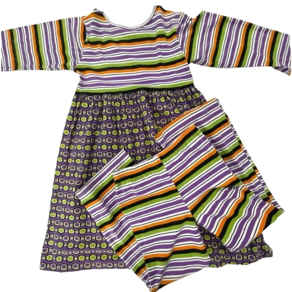 Wee Winter Woolies Girls 1998 Multicolor Striped Halloween Dress / Pant Set 10